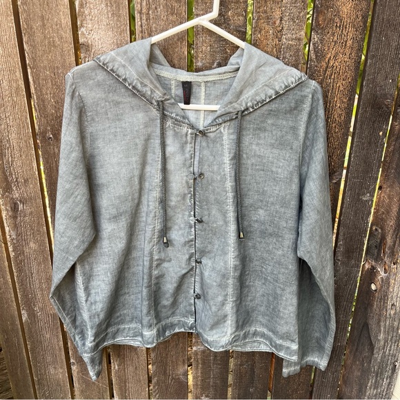 Inizio Lightweight Cotton Button Down Hooded Jacket In Charcoal Sz M - Picture 7 of 11